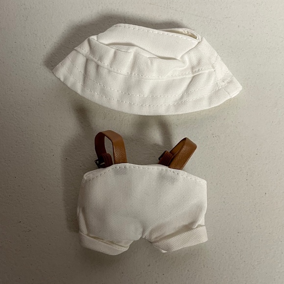 Designer Overalls Bucket Hat 2 Piece Outfit For Labubu White - Picture 6 of 9